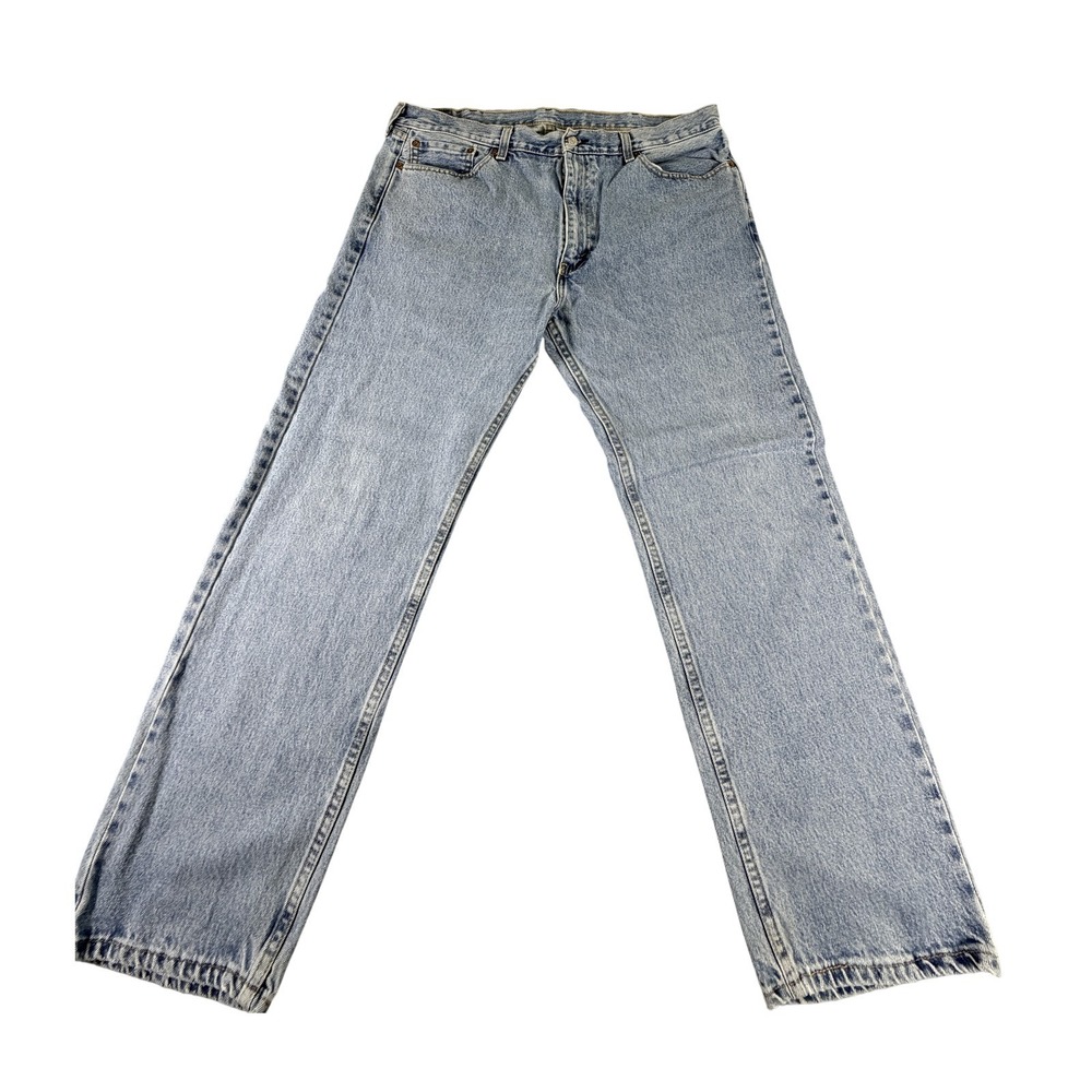 Levis 505 Regular Fit Jeans Mens 40x30 Light Wash Straight Leg Denim Blue Pants